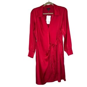 The Limited Red Petite PXL True Wrap Long Sleeve Shirt Dress‎ NWT Holiday Office